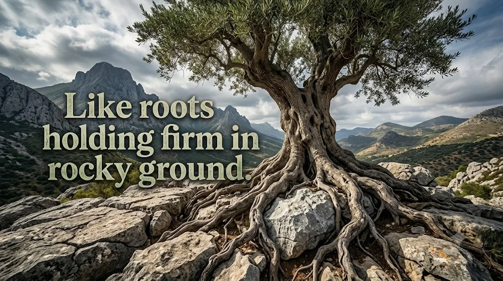 Like roots holding firm in rocky ground